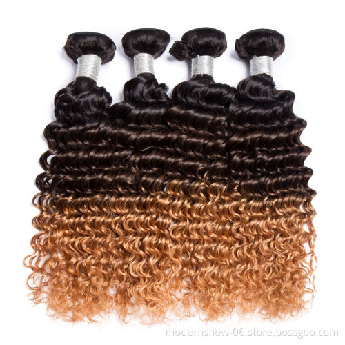 Tone Curly Wave 1b 4 27 Ombre Color Brazilian Virgin Cuticle Aligned Hair Bundles